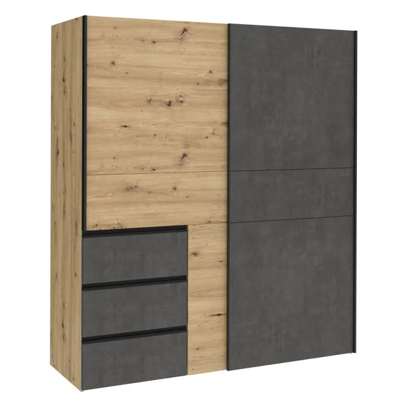 Kleiderschrank Schwebetürenschrank WINN 2 | 2-türig | Artisan Eiche / Beton grau | verschiedene Größe