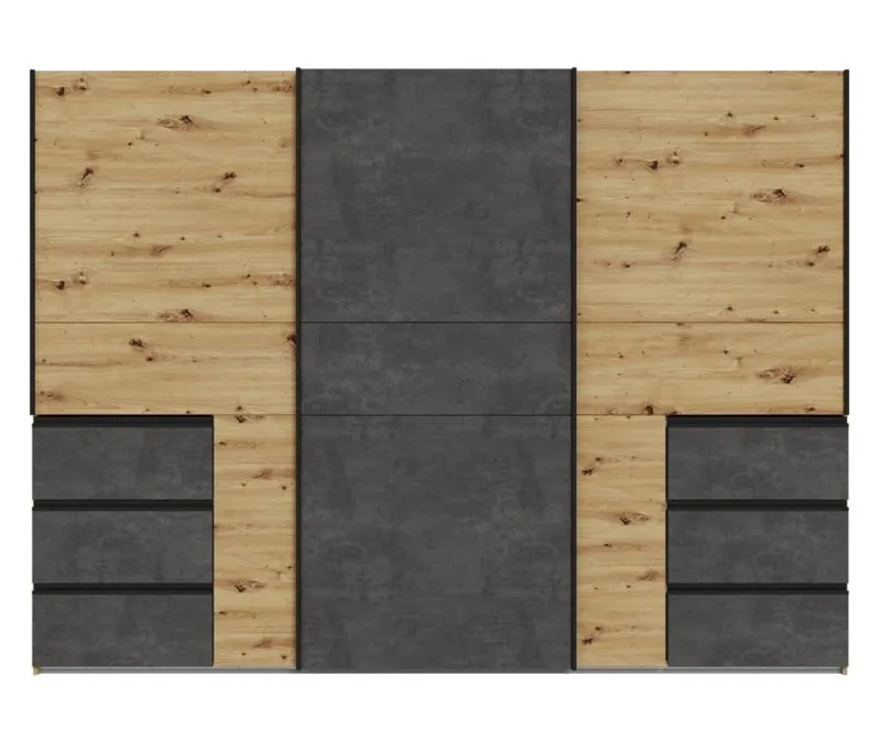 Kleiderschrank Schwebetürenschrank WINN 2 | 2-türig | Artisan Eiche / Dunkelgrau | 269,7x200,5x61,2 cm