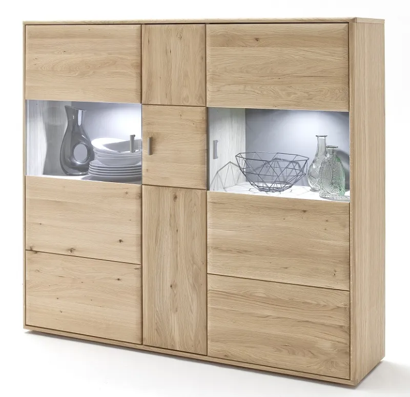 Kombi-Highboard Tarragona | Eiche Bianco | mit 2er Set LED Unterbauspot