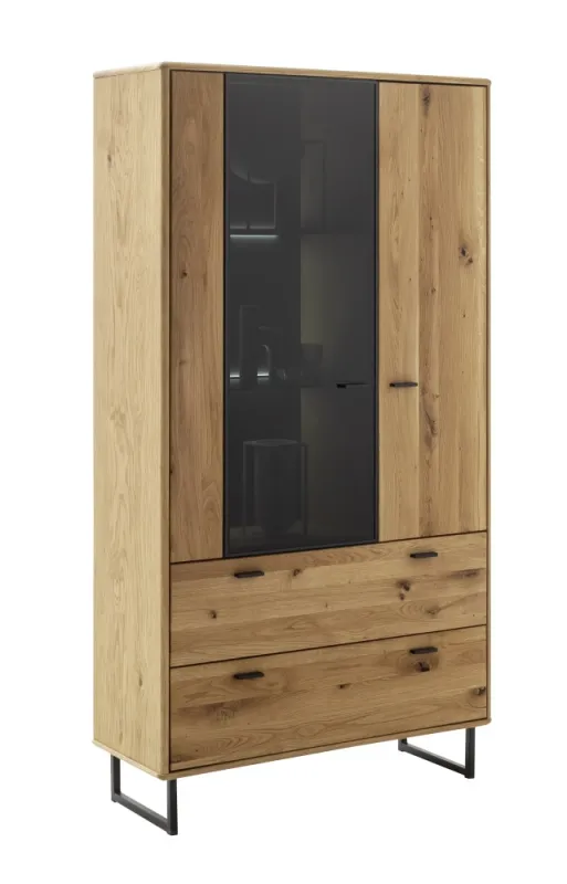 Kombi-Vitrine Arezzo | Wildeiche / anthrazit | mit Schubkästen | mit 2er Set LED Beleuchtung 45 cm