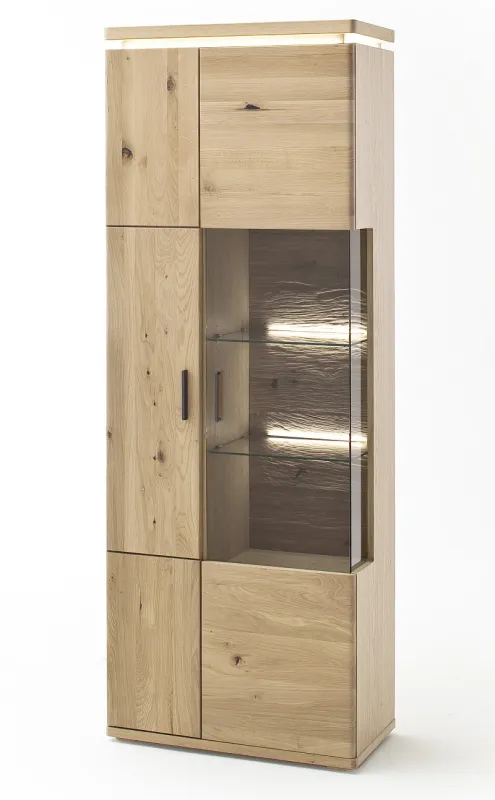 Kombi-Vitrine Barcelona | Balkeneiche Bianco / Eiche Bianco | inkl. LED Beleuchtung mit 2er Set LED Rückwandbel.