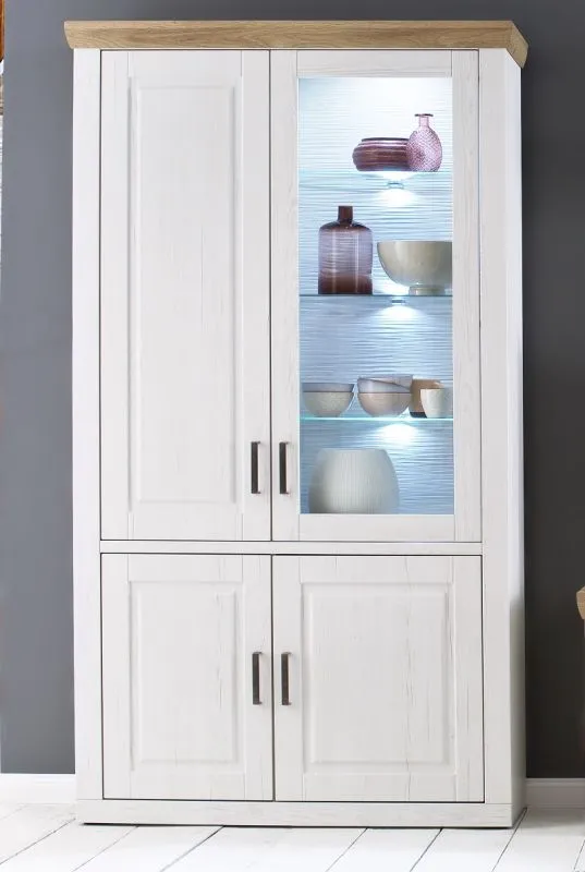 Kombi-Vitrine Brixen | Landhaus modern | Pinie Aurelio / Grandson Oak mit 3er Set LED Glasbodenclips