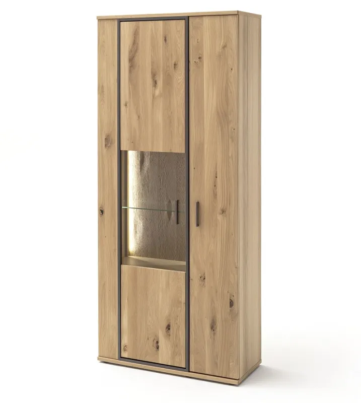 Kombi-Vitrine Campinas | Asteiche Bianco mit 2er Set LED Bandbeleuchtung 70 cm
