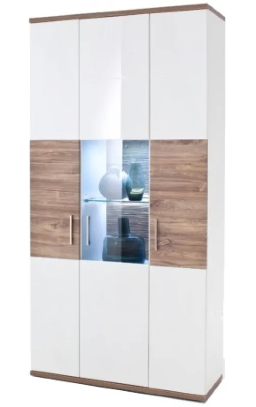 Kombi-Vitrine Luzern | weiß Hochglanz / Sterling Oak | 1er Set LED Unterbauspot