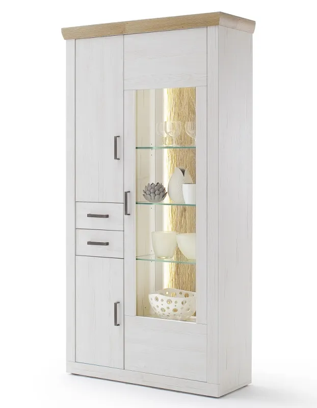 Kombi-Vitrine Madrid | Landhaus | Pinie Aurelio/ Grandson Oak | mit 2er set LED Band 135 cm