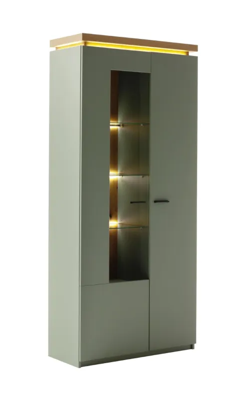 Kombi-Vitrine Moniz | Salbei grün / Eiche Evoke | mit LED Beleuchtung