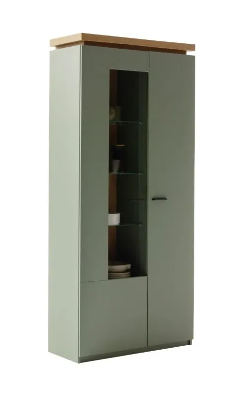 Kombi-Vitrine Moniz | Salbei grün / Eiche Evoke | ohne Beleuchtung