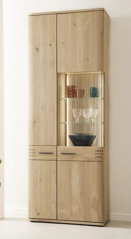 Kombi-Vitrine Salvador | Balkeneiche Bianco | mit 2er Set LED Beleuchtung 70 cm