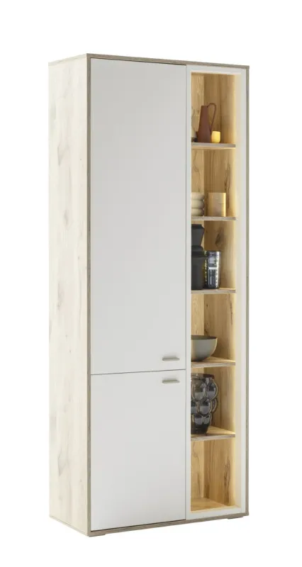 Kombi-Vitrine Santerno | Soft white / Viking Oak | LED Beleuchtung