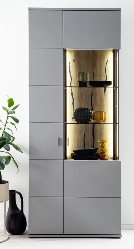 Kombi-Vitrine Sevilla | Arktis grau | mit 2er Set LED Band 100 cm