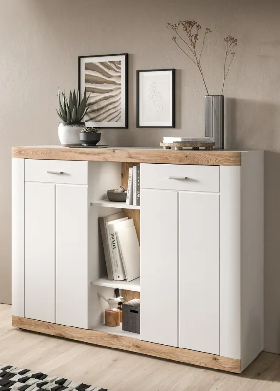 Kommode Laredo 2 | weiß / Nox Oak ohne Beleuchtung
