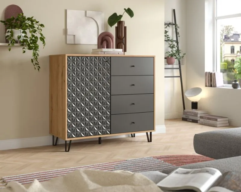 Kommode Prisma 2 | mit 4 Schubkästen | artisan Eiche / anthrazit