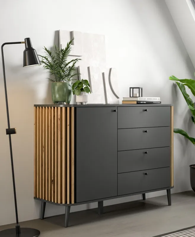 Kommode Pure | grau / Artisan Eiche | mit Schubkasten 120 x 88 x 40