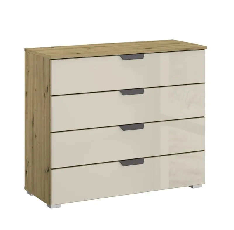 Kommode Schrank Artemis | mit 4 Schubkästen | Eiche Artisan / champagner