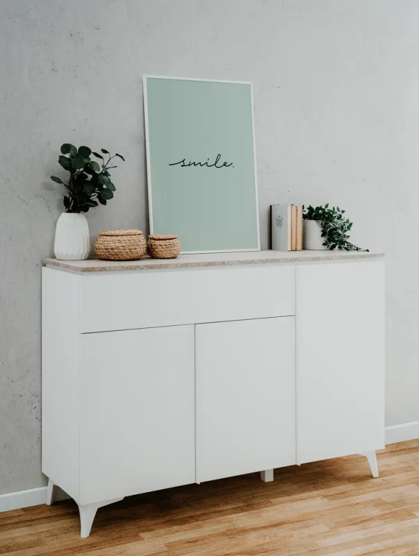 Kommode Sideboard Bertrix | Sandstein / Weiß | 133 cm x 92 cm x 40 cm
