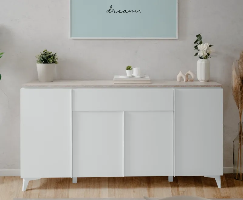 Kommode Sideboard Bertrix | Sandstein / Weiß | 177 cm x 92 cm x 40 cm