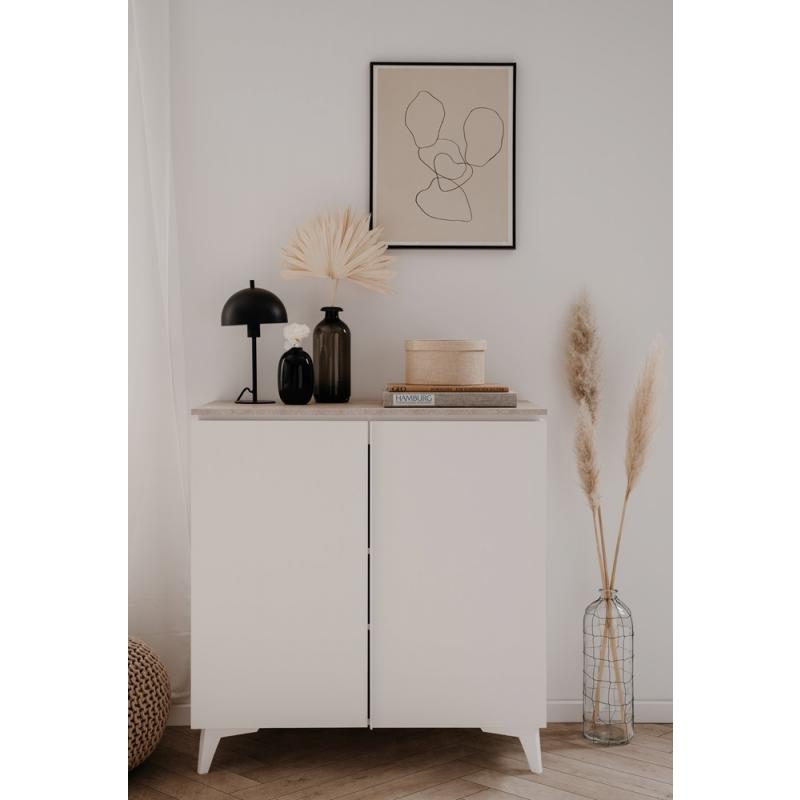 Kommode Sideboard Bertrix | Sandstein / Weiß | 88 cm x 92 cm x 40 cm