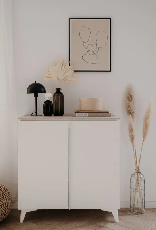 Kommode Sideboard Bertrix | Sandstein / Weiß | 88 cm x 92 cm x 40 cm