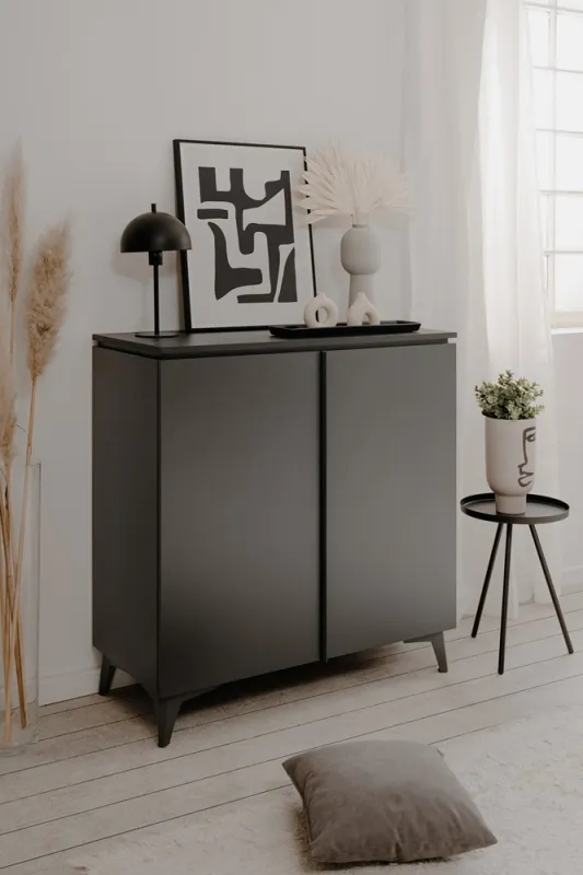 Kommode Sideboard Bertrix | Schiefer dunkel / Anthrazit | 88 cm x 92 cm x 40 cm