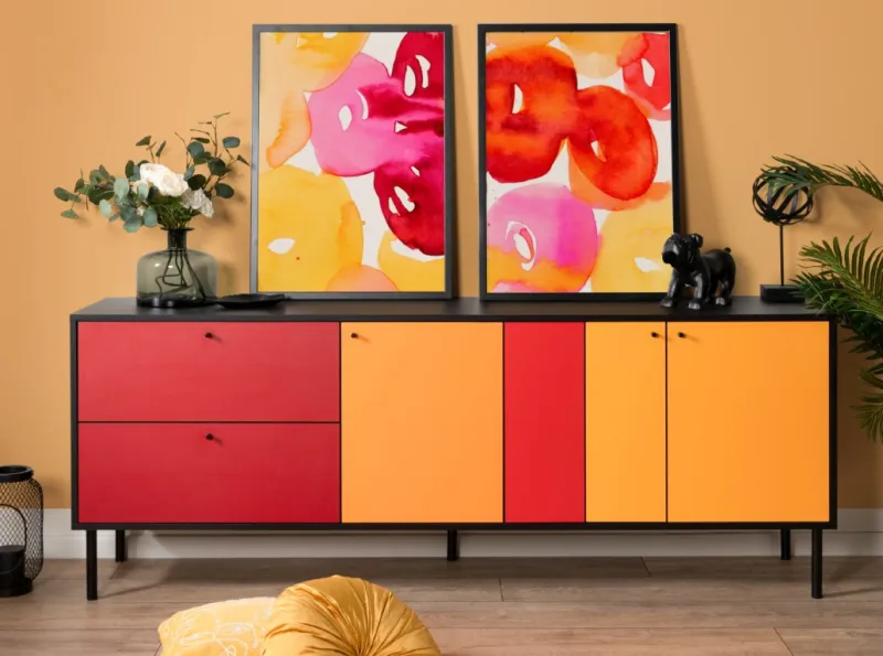 Lowboard Sideboard Kommode Lucca | schwarz / Multicolor