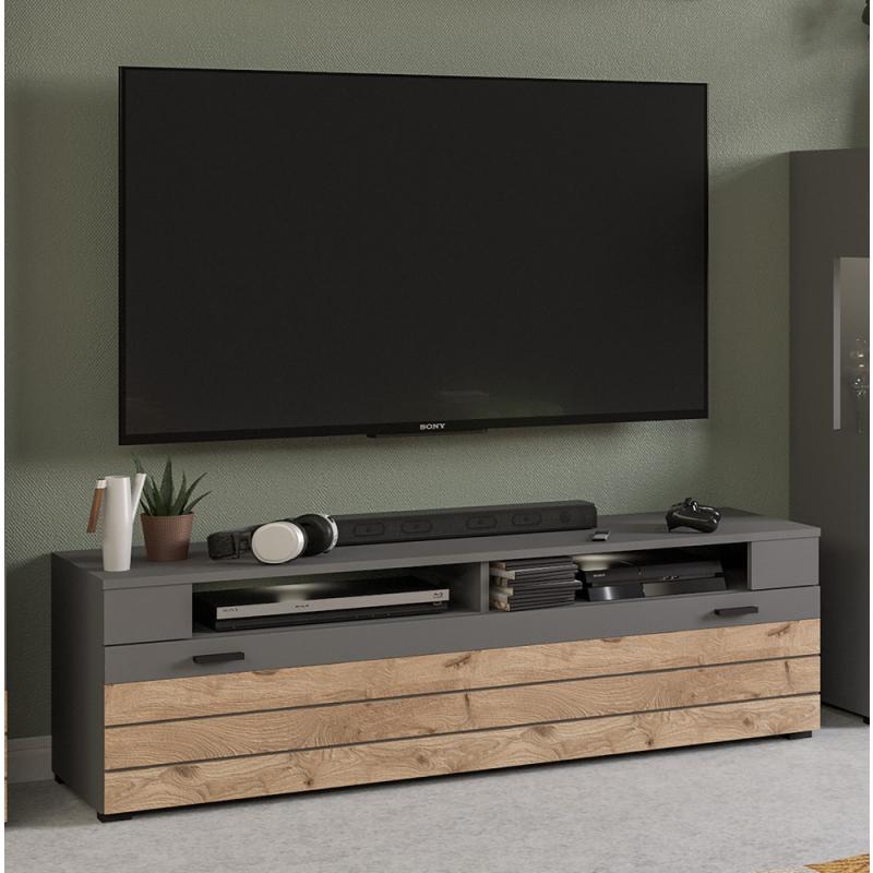 Lowboard TV-Board Freno | grau matt / Nox Oak | LED Beleuchtung