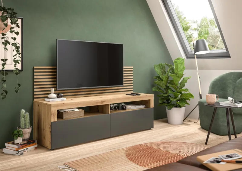 Lowboard TV-Board Okai | mit Paneel | Artisan Eiche | mit Beleuchtung