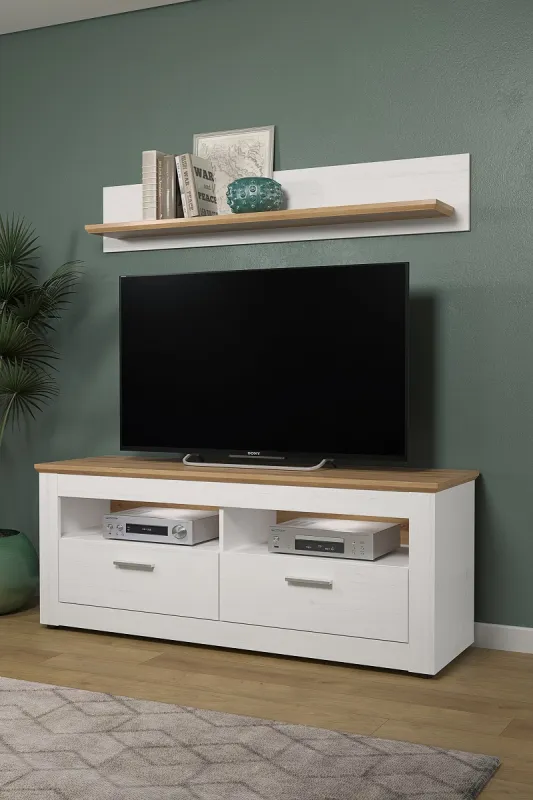 Lowboard TV-Schrank Shade | Andersen Pinie weiß / Artisan Eiche | Landhausstil | ohne Beleuchtung