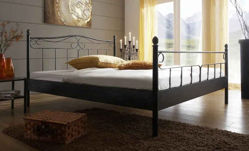 Metallbett Iris | schwarz / silber gewischt | 200x200 | mit Fußteil