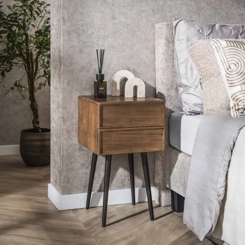 Nachttisch Faro | mit Schubkästen | Akazie massiv | braun