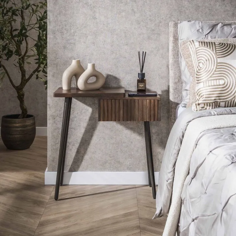 Nachttisch Galia | Stehend | Linksseitige Tischplatte | Akazie massiv | braun