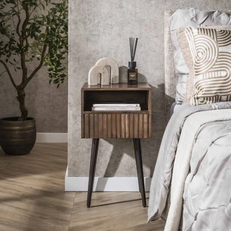 Nachttisch Galia | Stehend | mit Schubkasten | Akazie massiv | braun