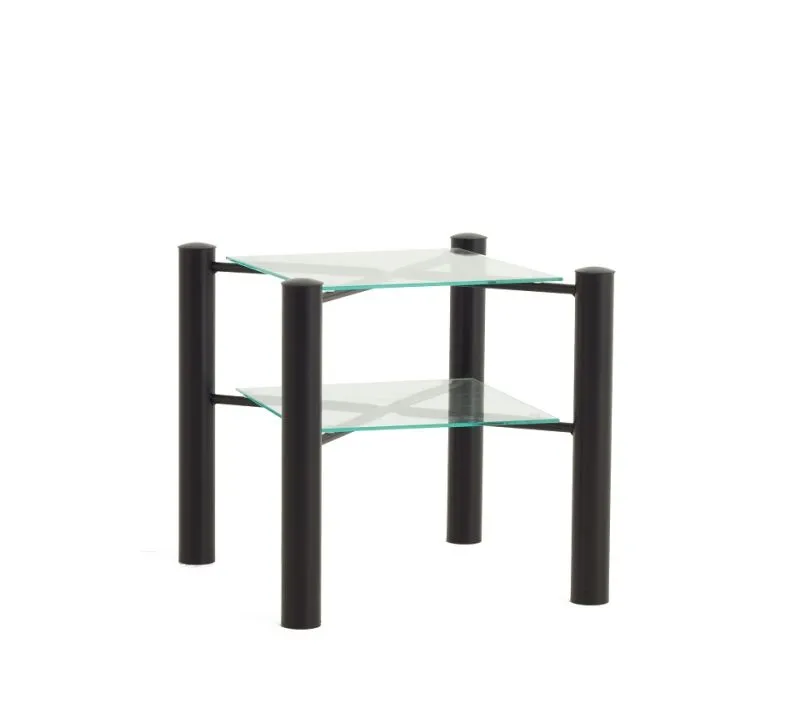Nachttisch Iris 2 | Metall | mit Glasplatte | Schwarz struktur