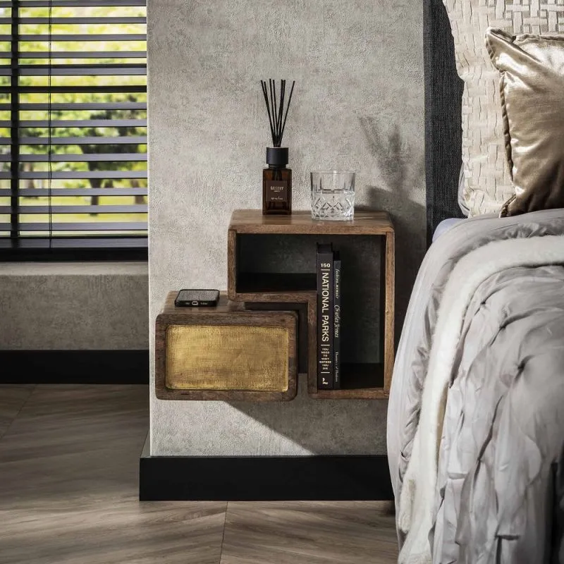 Nachttisch Laita 3 | 2er set | mit Schubkasten | Mangoholz | sandfarbe