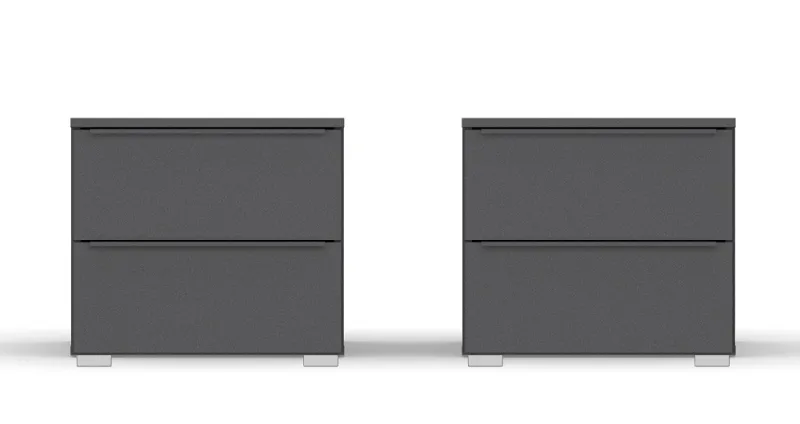Nachttisch Set Monostar | 2-teilig | mit Schubkästen | grau metallic | 47 cm x 43 cm x 42 cm