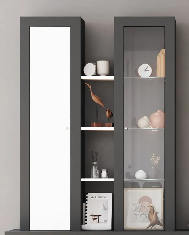 Regalschrank Highboard Orion | anthrazit grau mit 3er Set LED Beleuchtung