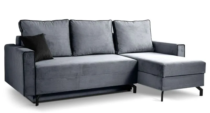 Schlafsofa Marti L-Form rechts | 230cm | Cord | blau-grau