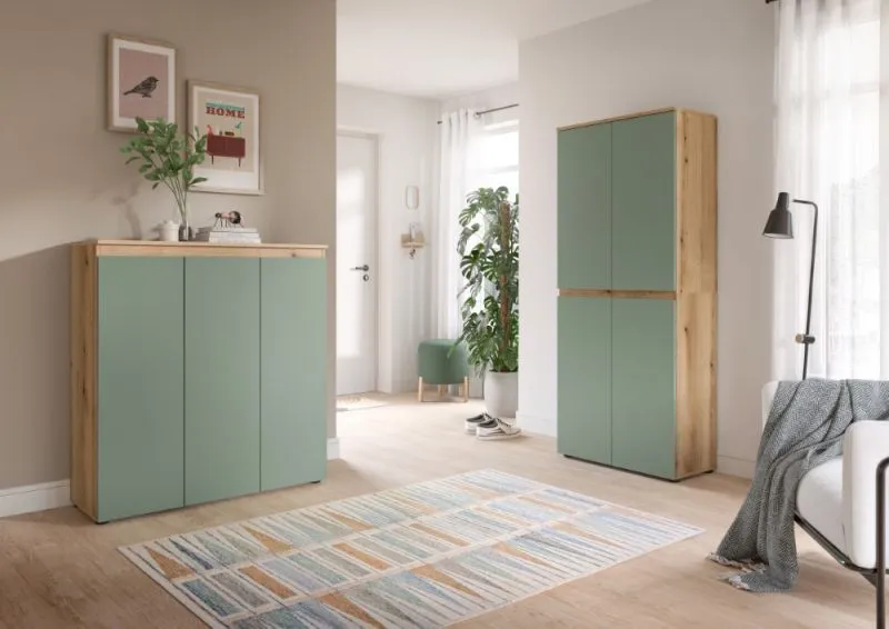 Schrankkombination Scarpa | 2-teilig | Smoke green / Evoke Eiche