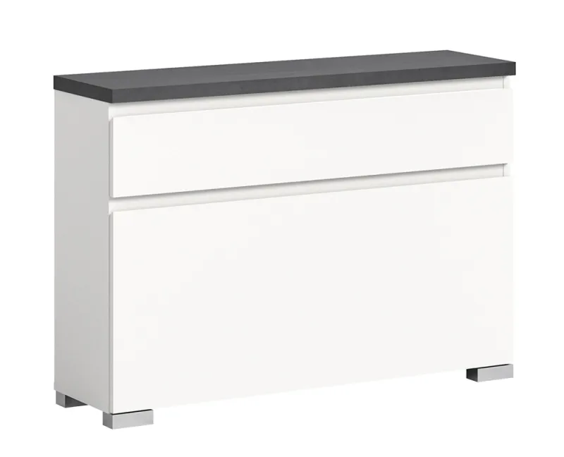 Schuhschrank Shoelove mit Schubkasten | weiß / Industrial grau | mit Beleuchtung 95 cm x 67 cm x 27 cm