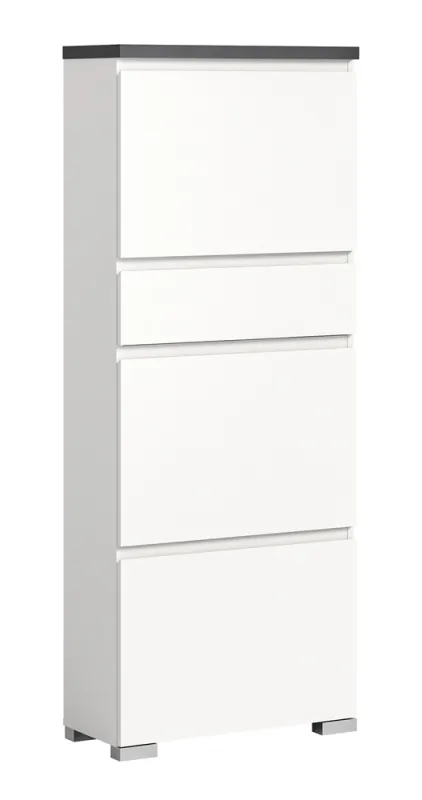 Schuhschrank Shoelove mit Schubkasten | weiß / Industrial grau | ohne Beleuchtung 60 cm x 151 cm x 27 cm
