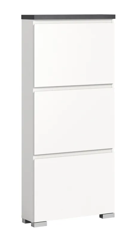 Schuhschrank Shoelove | weiß / Industrial grau | mit Beleuchtung 60 cm x 130 cm x 18 cm