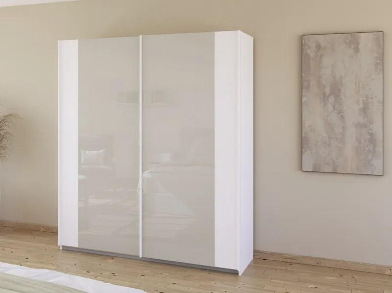 Schwebetürenschrank Artemis | mit Glastüren | alpinweiß / champagner | 181 x 210 x 62 cm