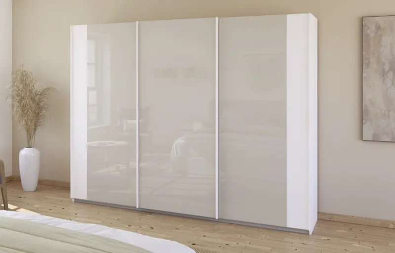 Schwebetürenschrank Artemis | mit Glastüren | alpinweiß / champagner | verschiedene größen 271 x 210 x 62 cm
