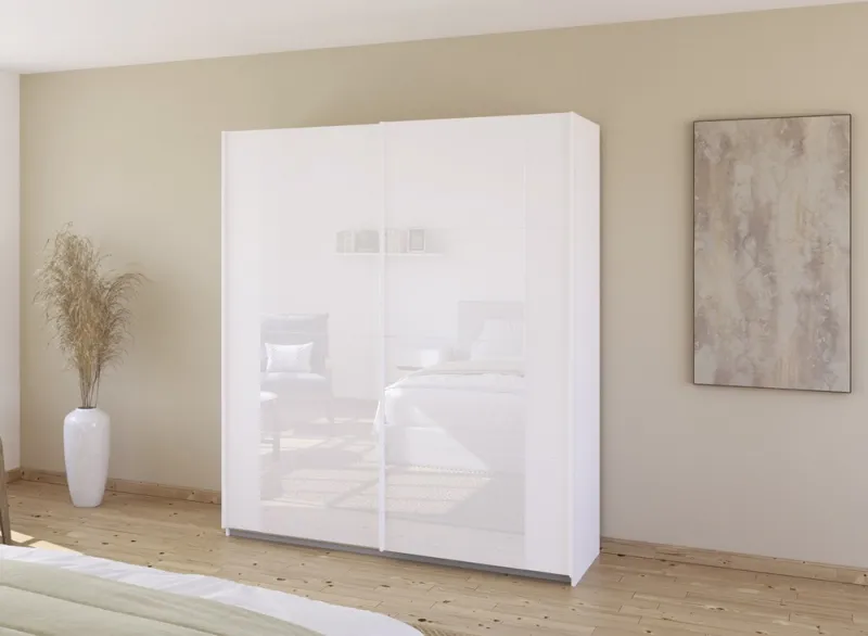 Schwebetürenschrank Artemis | mit Glastüren | alpinweiß / weiß | 181 x 210 x 62 cm