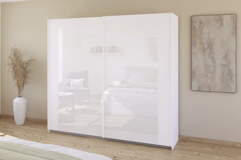 Schwebetürenschrank Artemis | mit Glastüren | alpinweiß / weiß | 226 x 210 x 62 cm