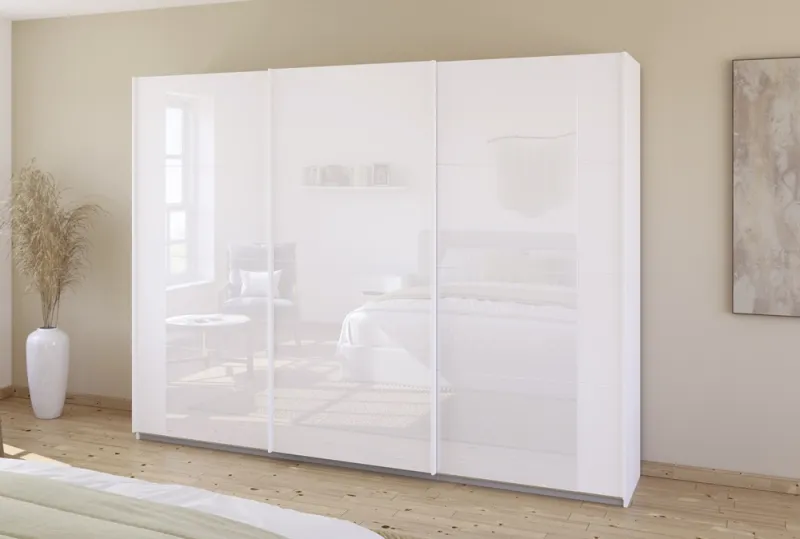 Schwebetürenschrank Artemis | mit Glastüren | alpinweiß / weiß | 271 x 210 x 62 cm