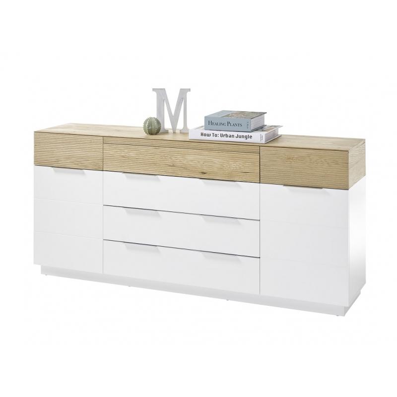 Sideboard Dubai groß | weiß matt / Eiche massiv