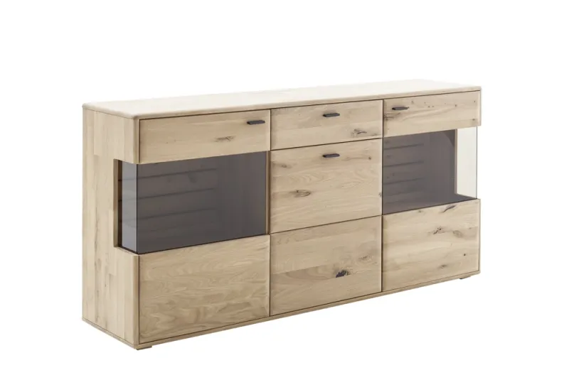 Sideboard Girona | mit Glastüren | Ast / Balkeneiche | mit Beleuchtung Komplettset