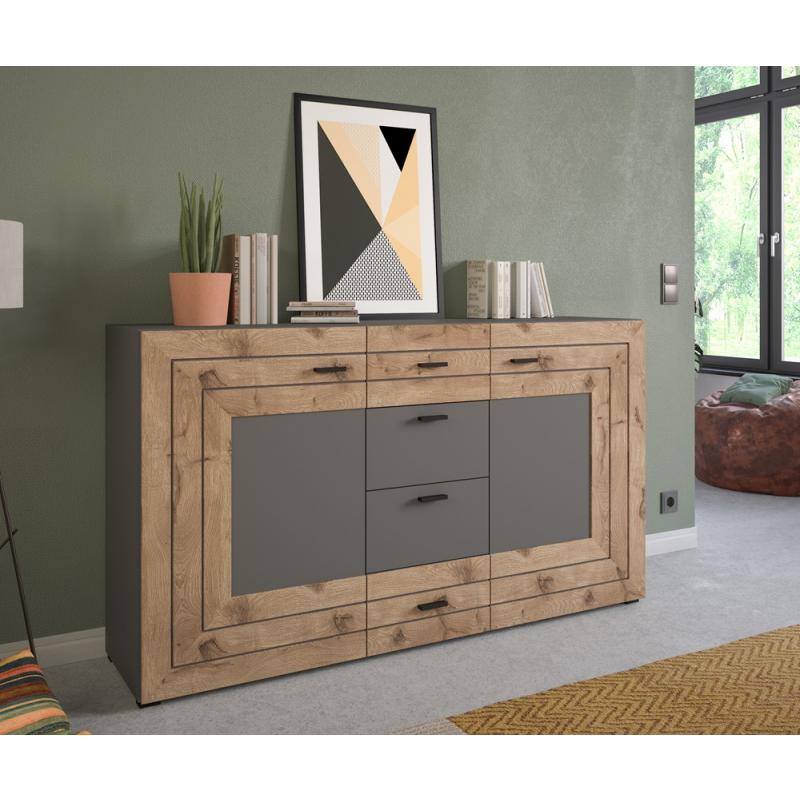 Sideboard Kommode Freno | grau matt / Nox Oak