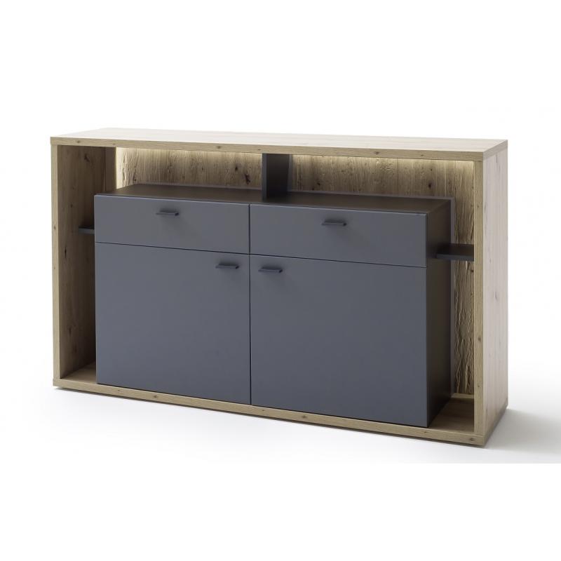 Sideboard Lizzano | Balkeneiche / Royal Grey | LED Beleuchtung