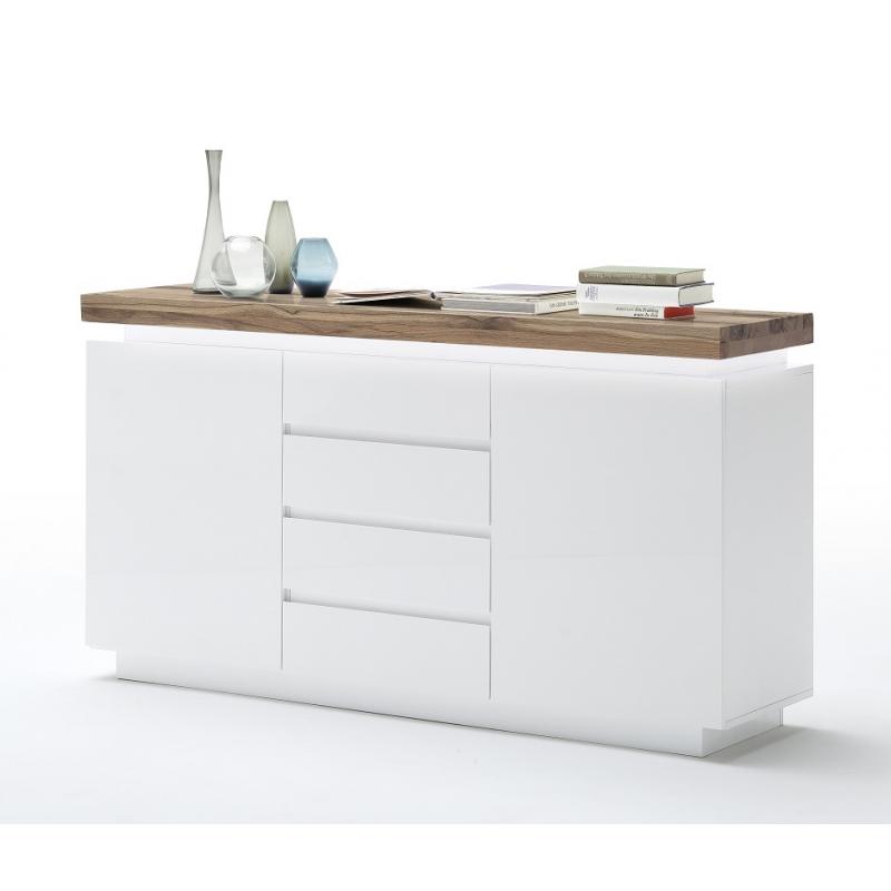 Sideboard Romina | weiß matt / Eiche massiv | inkl. LED Beleuchtung